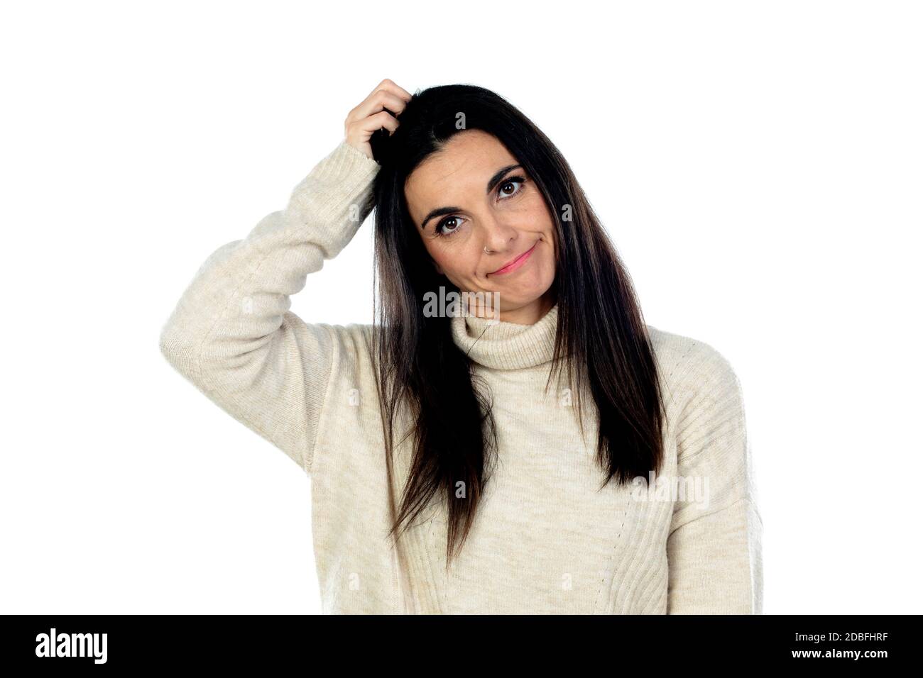 Attractive brunette woman isolated on a white background Stock Photo ...