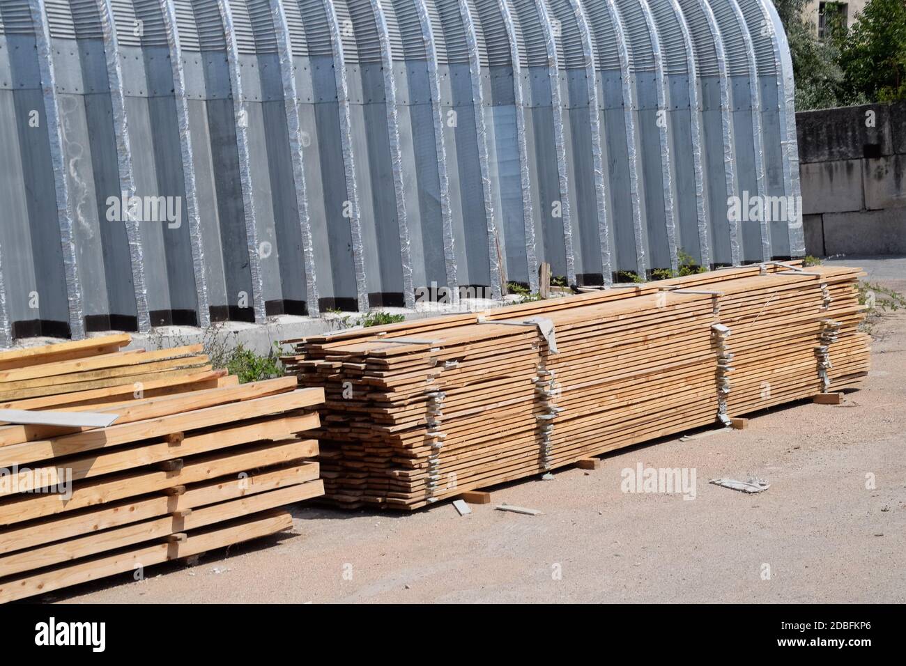 The boards are built to be stored at the construction site. Boards for construction Stock Photo