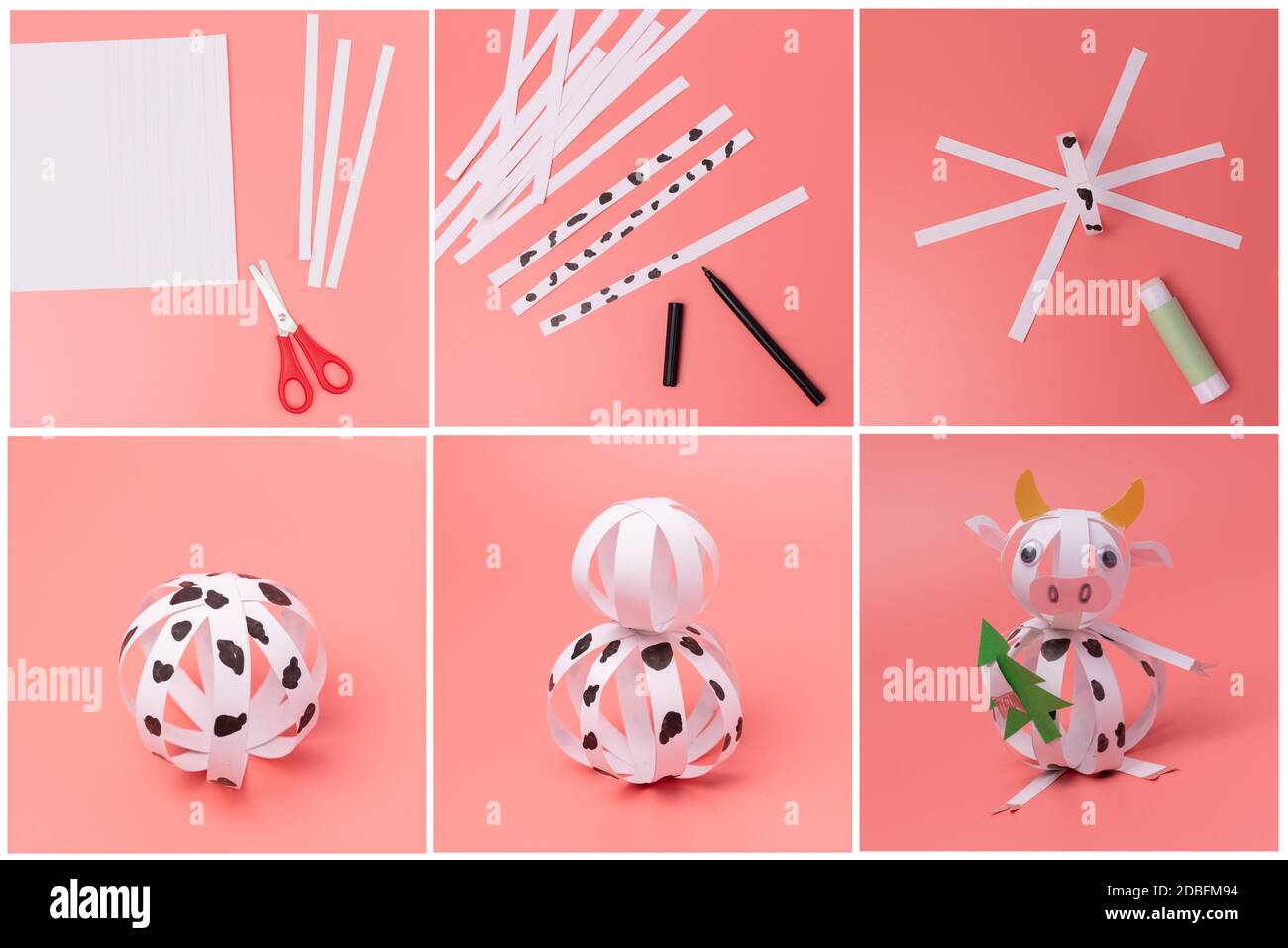 paper cow craft for kids, step by step instruction, DIY, year of the ox ...