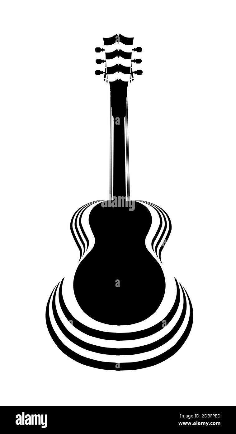 Traditional guitar shape silhouettes cut out on black and white paper layers Stock Photo