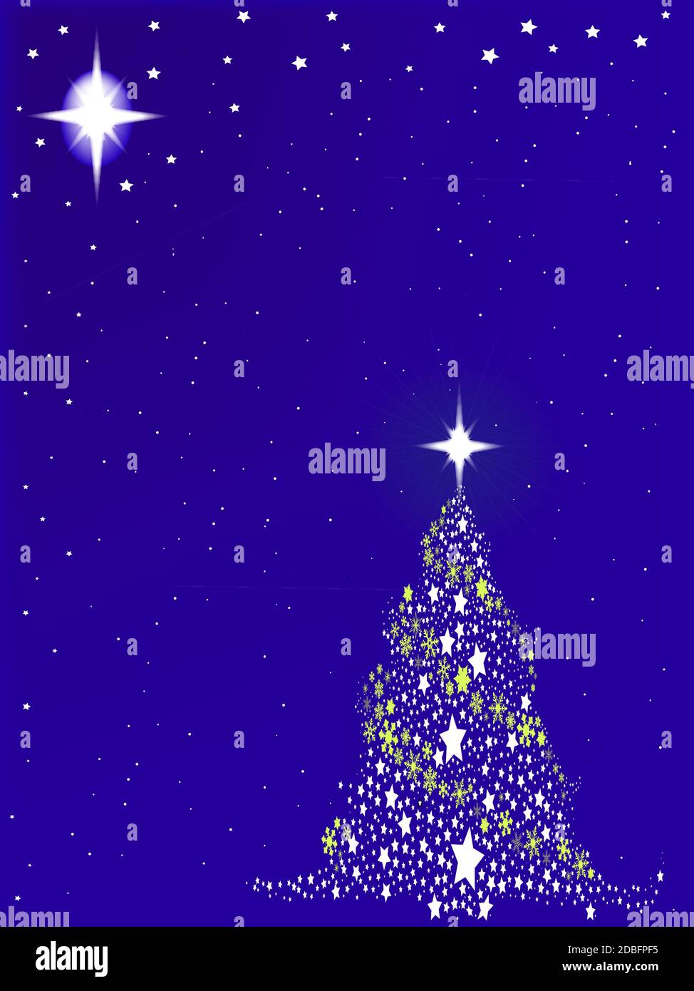 A blue Christmas card backdrop with tree and stars Stock Photo - Alamy