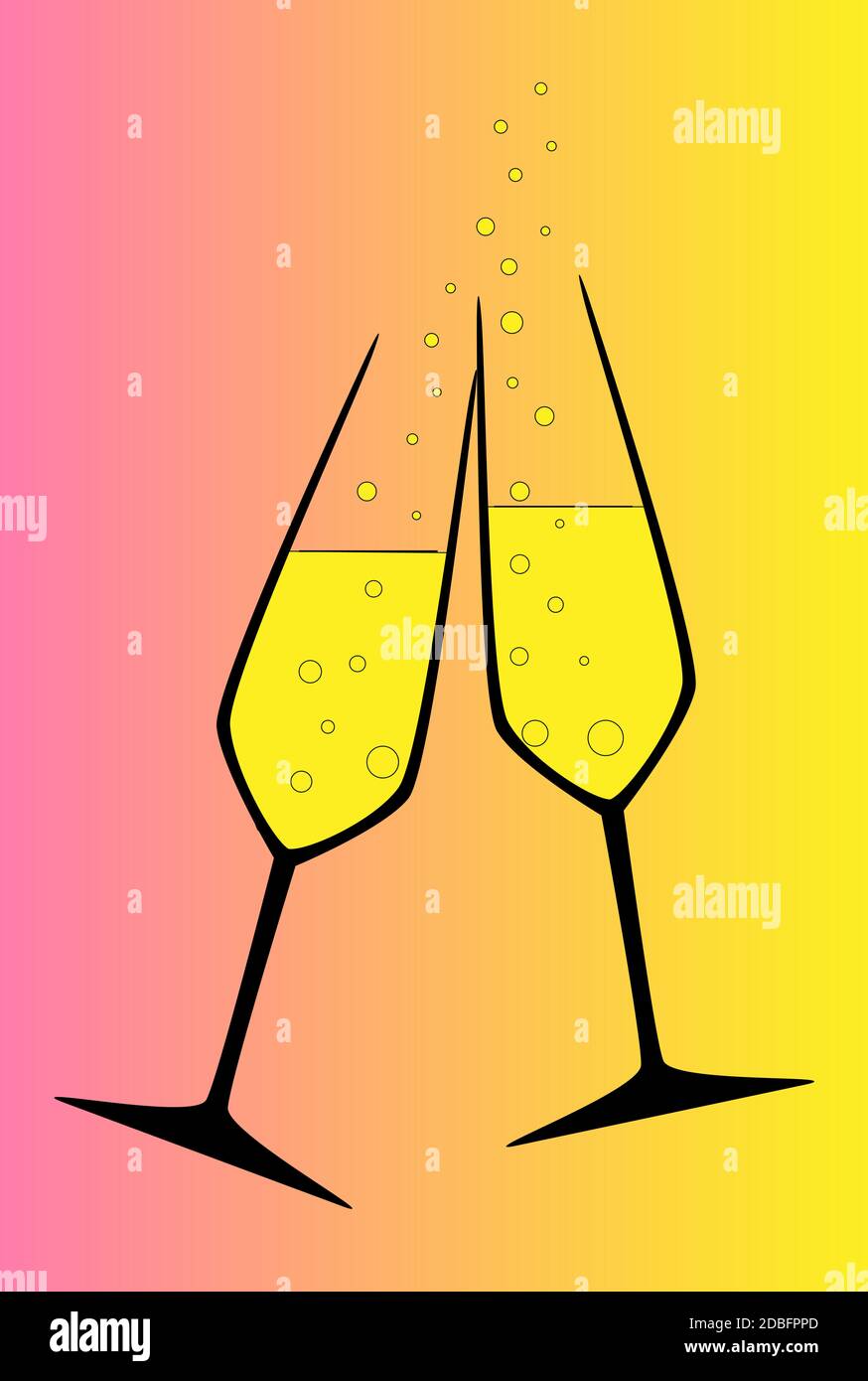 Two champagne glasses clinking in a toast. Stock Photo