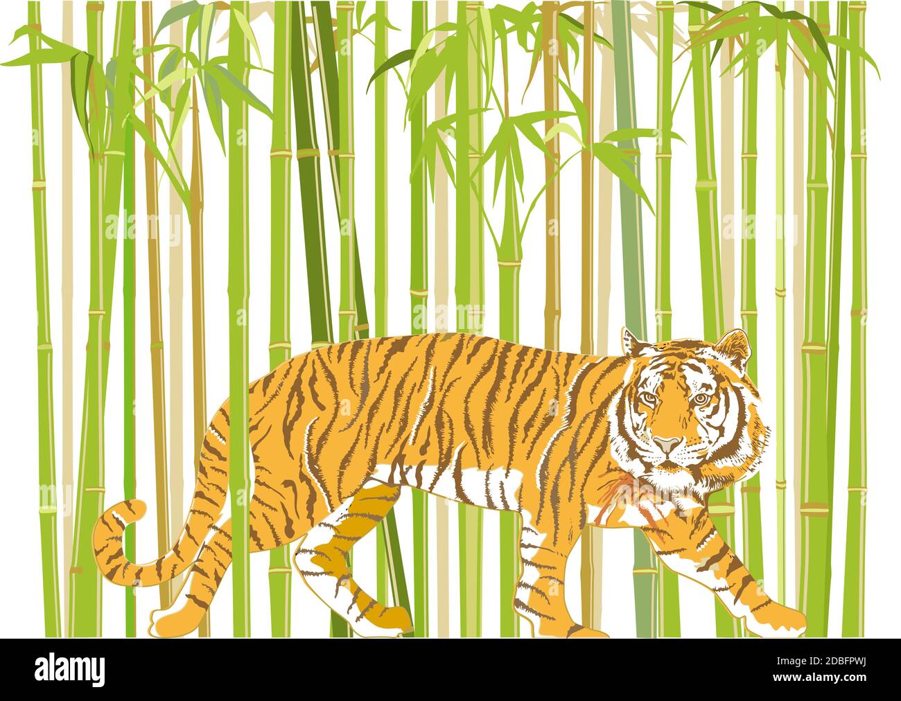 big tiger with jungle background - vector illustration Stock Photo