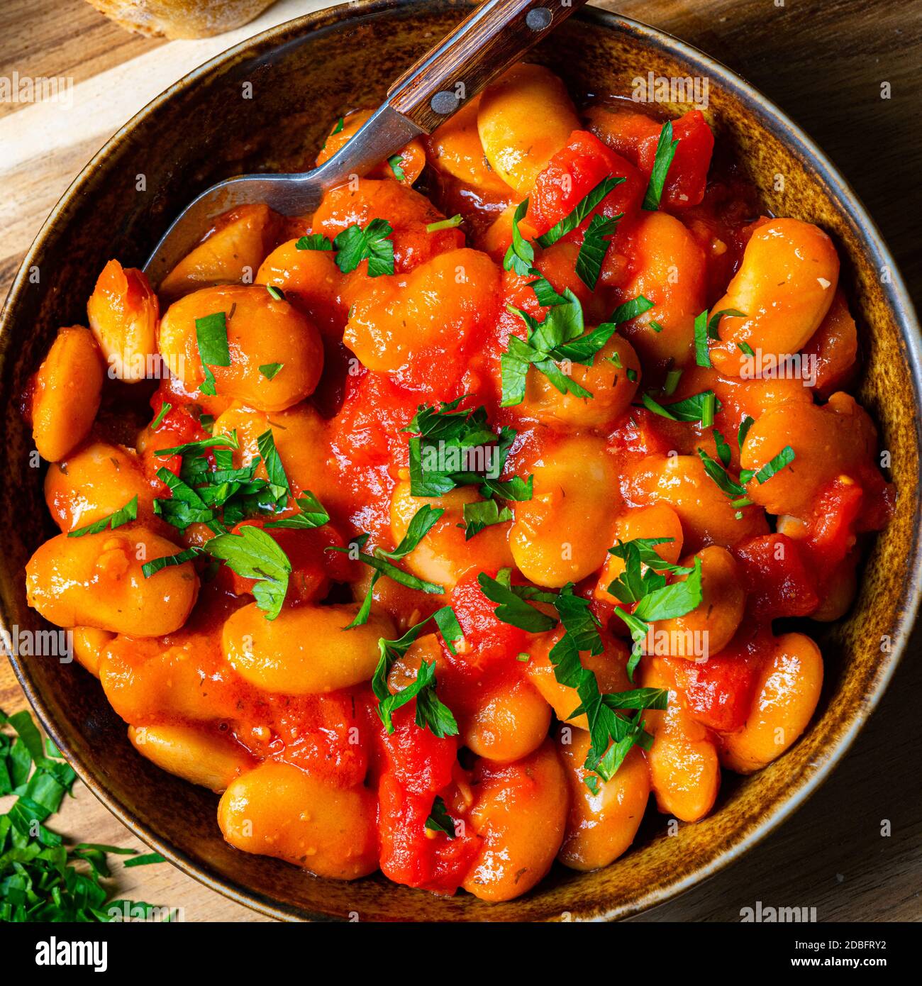 Rustic giant beans with fresh tomato sauce Stock Photo