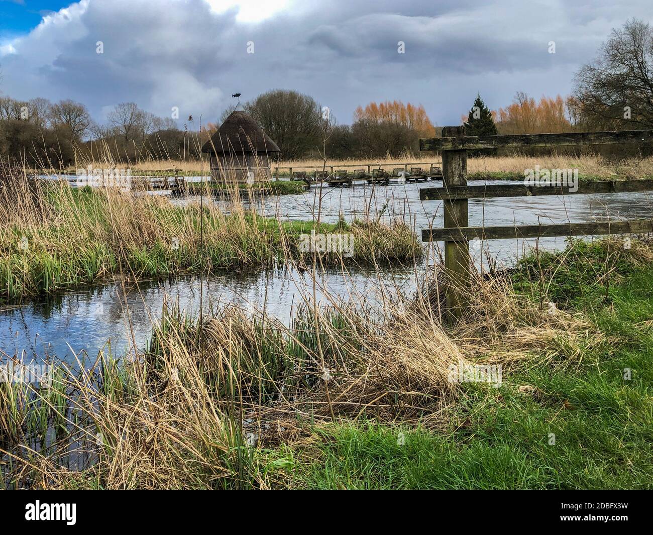 The beautiful River Test running through Stockbridge in Hampshire, UK. Stock Photo