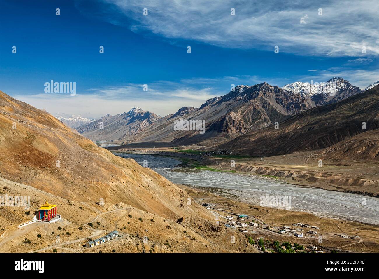 View of Spiti valley and Spiti river in Himalayas. Spiti valley ...