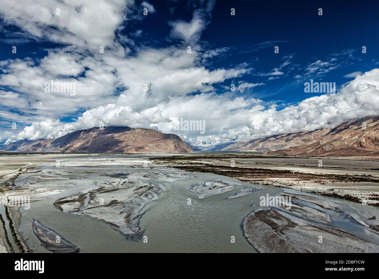 Nubra valley and Nubra river in Himalayas. Ladakh, Jammu and