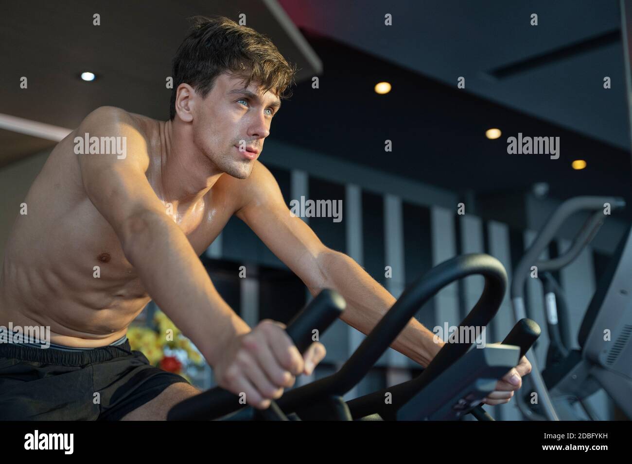 Portrait of man in Exercising class in gym. Stock Photo