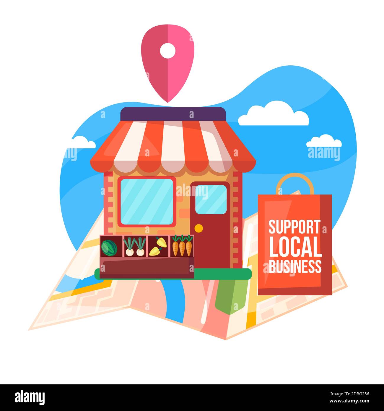 Support local business concept with market illustration Vector illustration Stock Vector