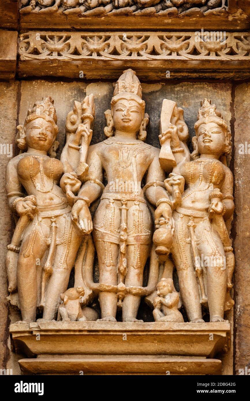 Famous stone carving sculptures, Vishvanath Temple, Khajuraho, India