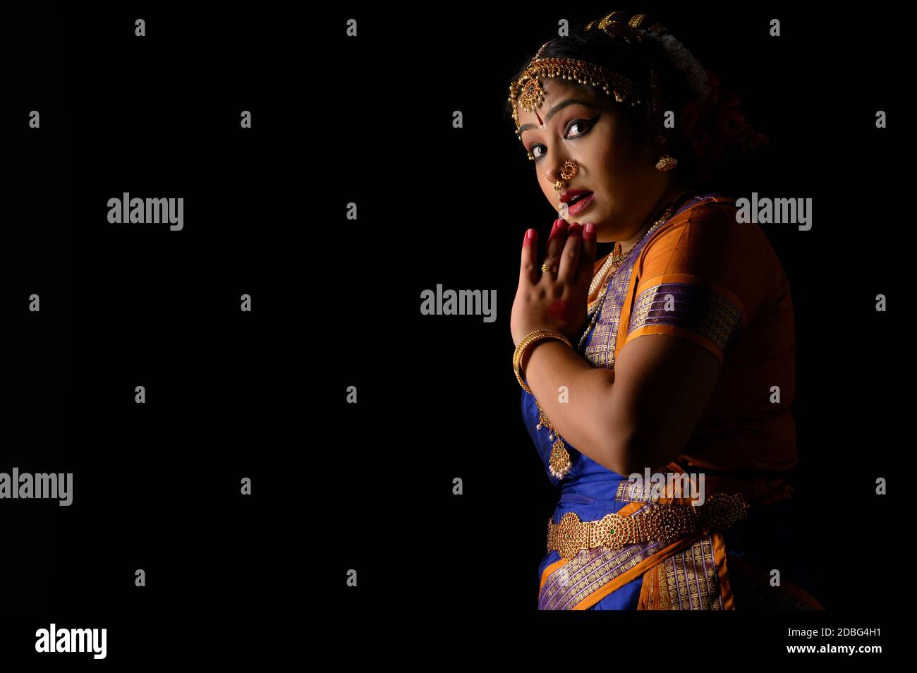 Kuchipudi dancer expressing fear through Bhayanak rasa Stock Photo - Alamy