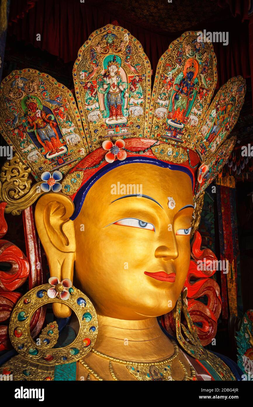 Maitreya Buddha statue in Thiksey Gompa. Ladakh, India Stock Photo