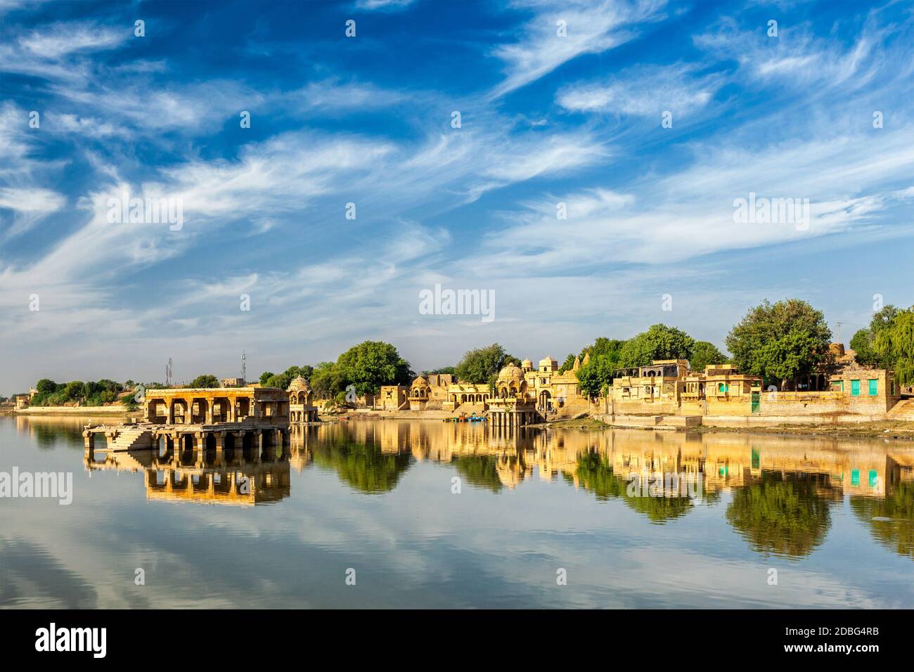Indian tourist landmark Gadi Sagar - artificial lake. Jaisalmer, Rajasthan, India Stock Photo