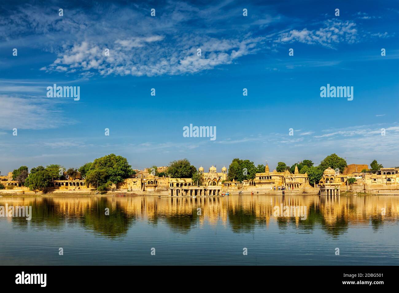 Indian tourist landmark Gadi Sagar artificial lake. Jaisalmer