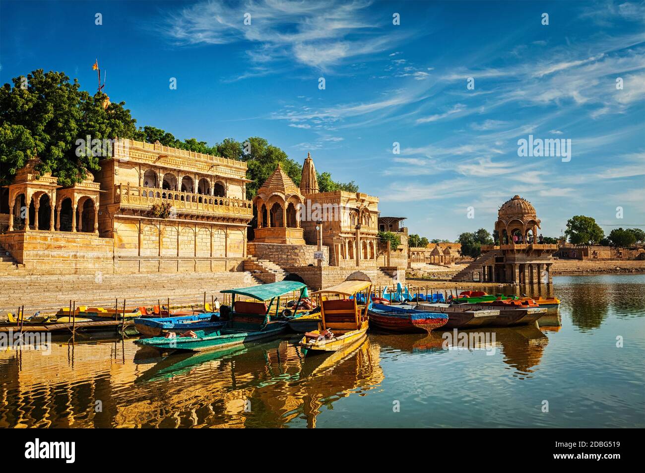 Indian landmark Gadi Sagar artificial lake. Jaisalmer, Rajasthan