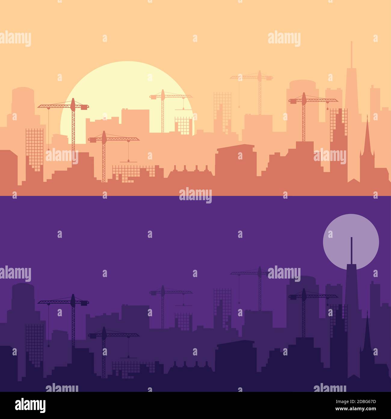 Day And Night Cityscape Concept Morning Day And Night City Skyline