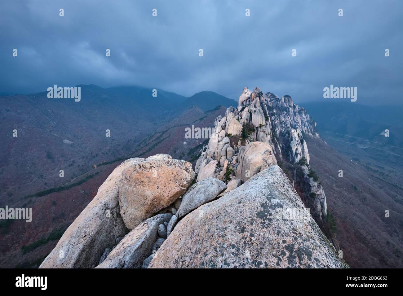 View of stones and rock formations from Ulsanbawi rock peak in stormy ...