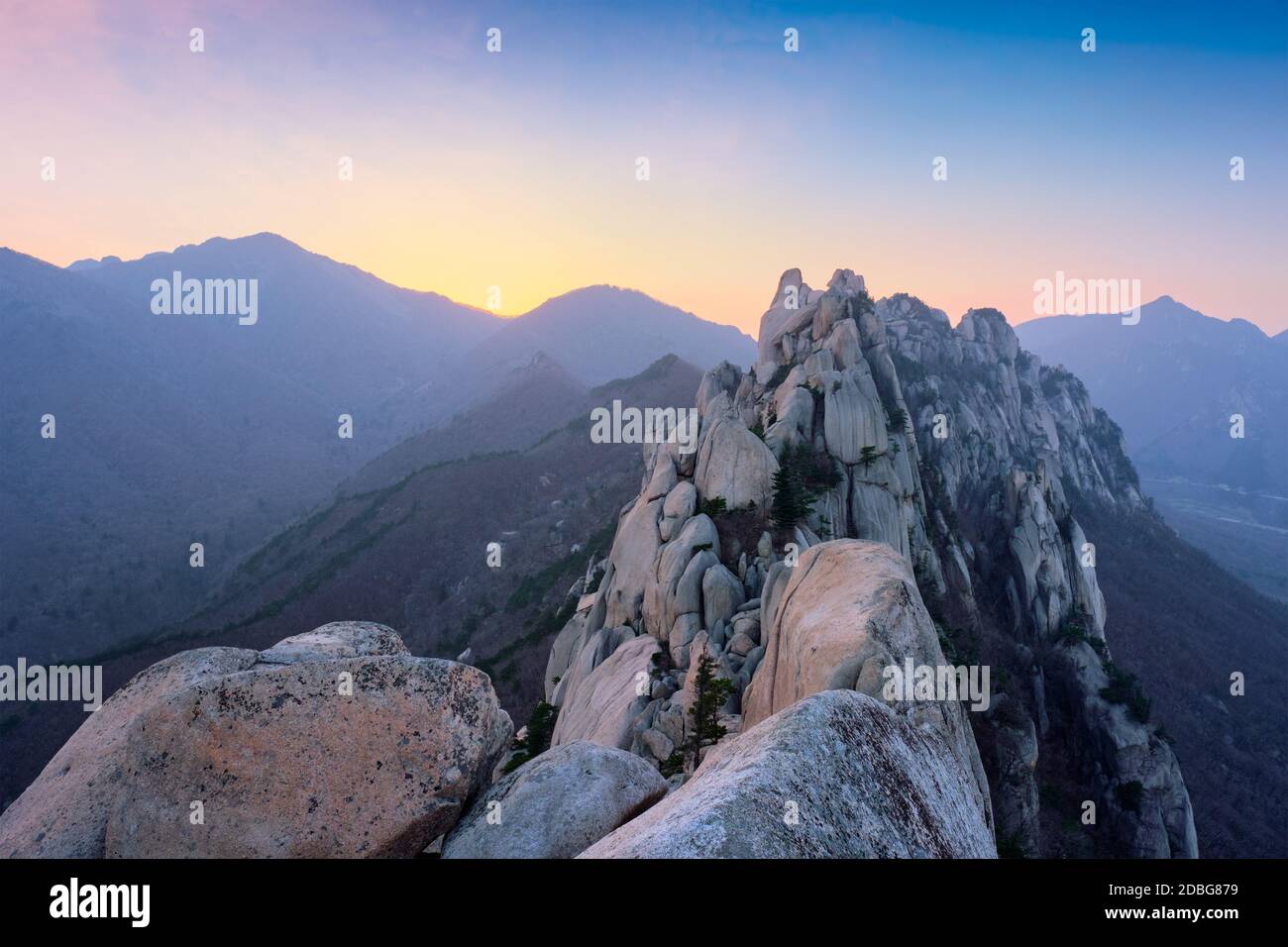 View of stones and rock formations from Ulsanbawi rock peak on sunset ...