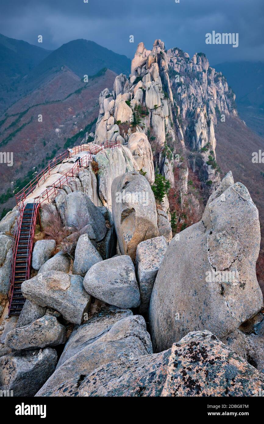 View of stones and rock formations from Ulsanbawi rock peak in stormy ...