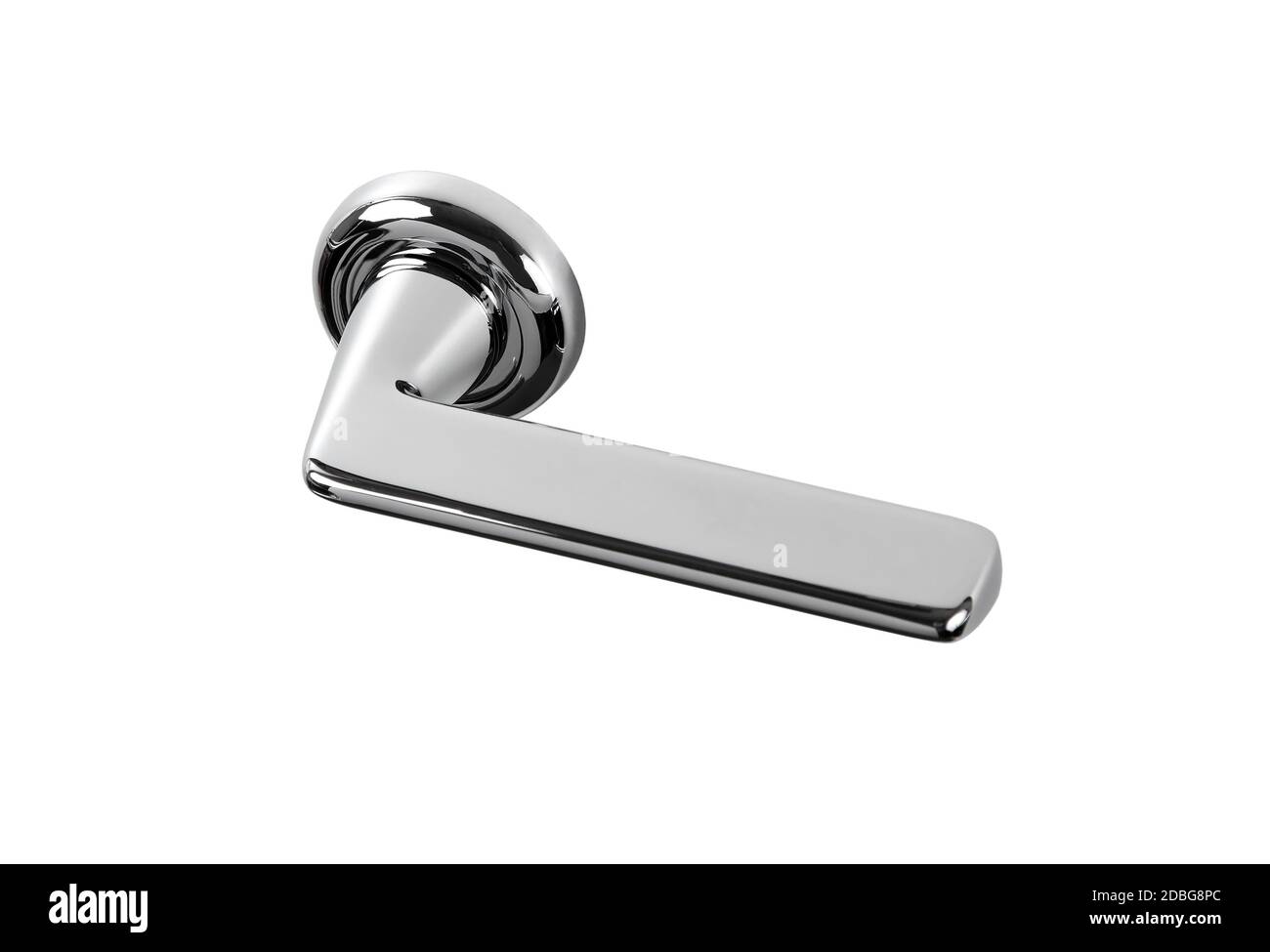 modern silver door handles on a white background in close-up Stock Photo