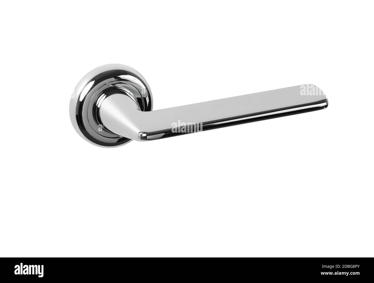 modern silver door handles on a white background in close-up Stock Photo