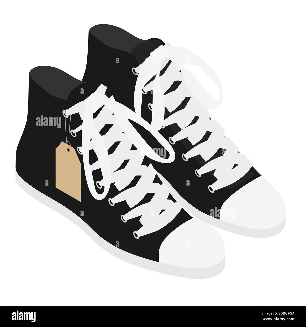 Pair of vintage black converse sneakers shoes with price tag. Isolated white background. Isometric view Stock Vector Image & Art - Alamy