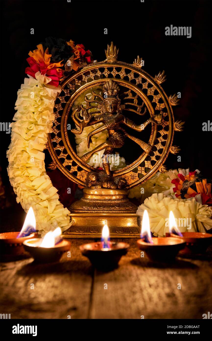 Maha Shivaratri or Diwali concept Shiva Nataraja figurine with Diwali