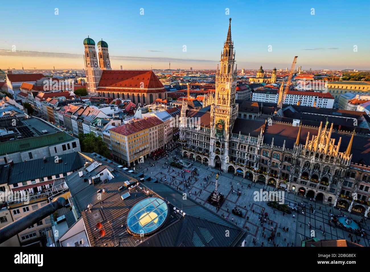 Aerial view of Munich - Marienplatz, Neues Rathaus and Frauenkirche ...