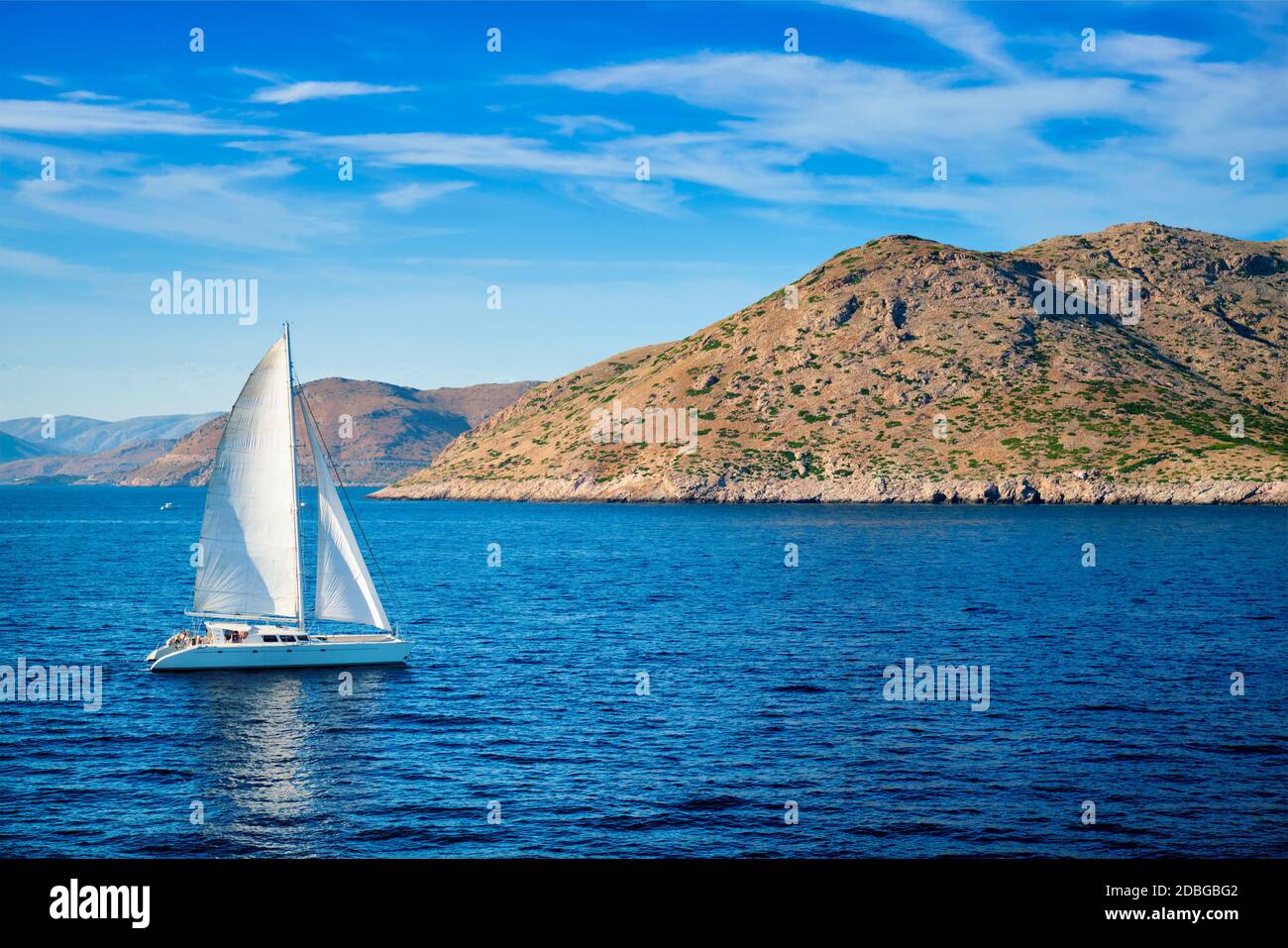 Catamaran yacht in Aegean Sea Mediterranean Sea, Greece Stock Photo Alamy
