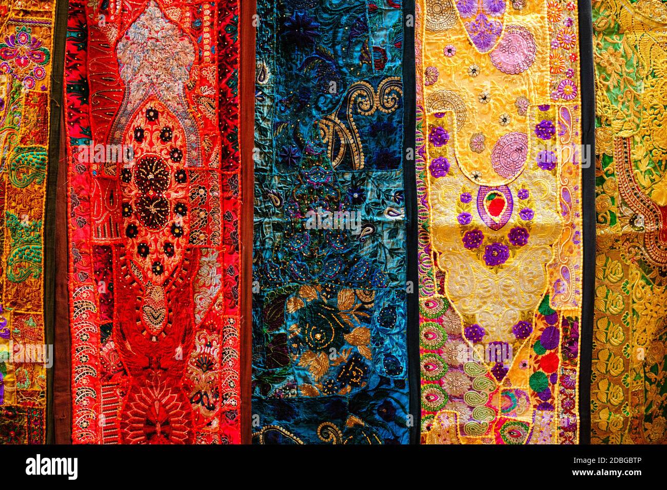 Indian patchwork fabric with traditional Indian patterns close up.  Jasialmer, Radjasthan, India Exotic Patchwork Quilt Stock Photo - Alamy
