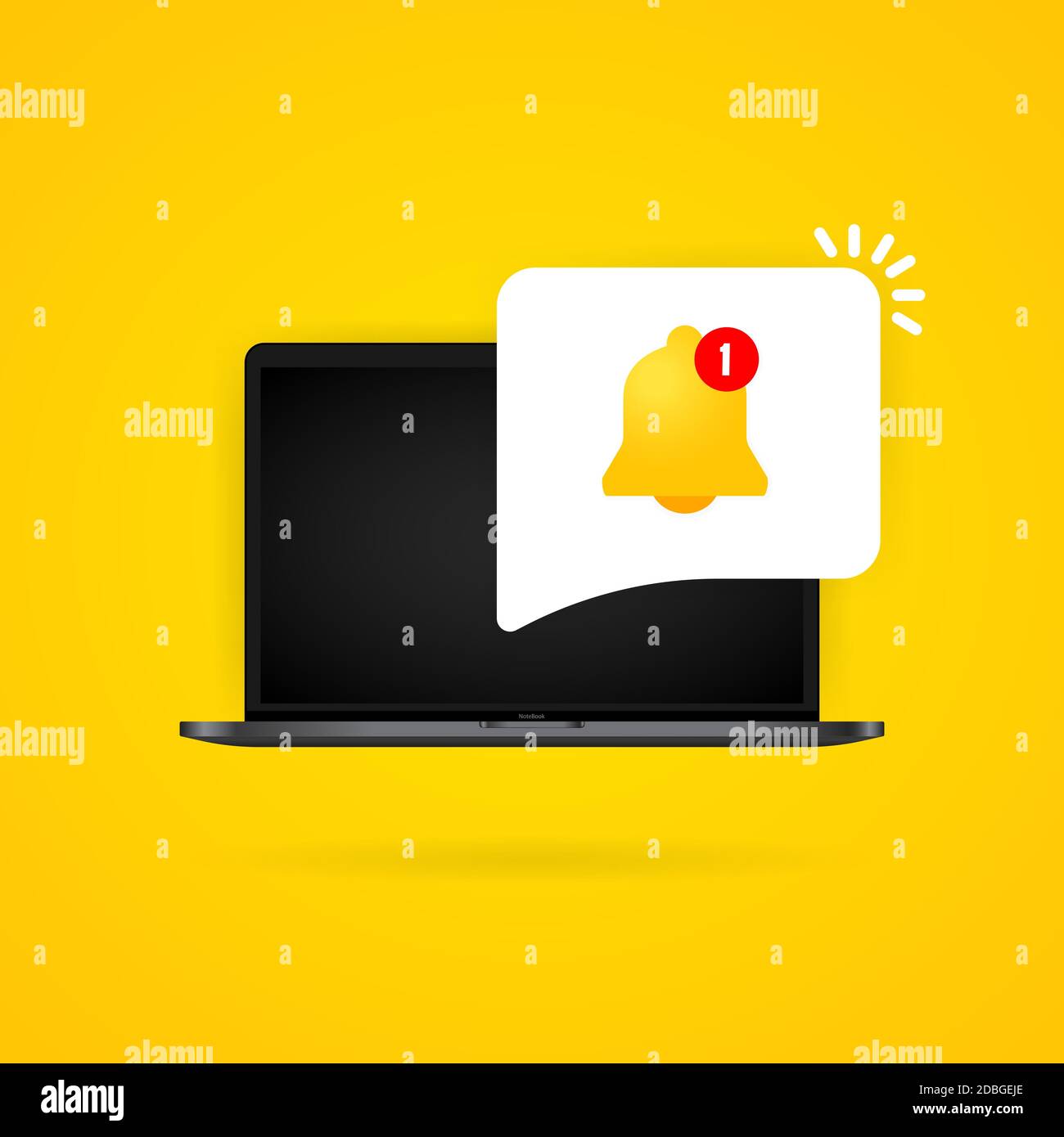 Notification bell on laptop display illustration. New message. Vector