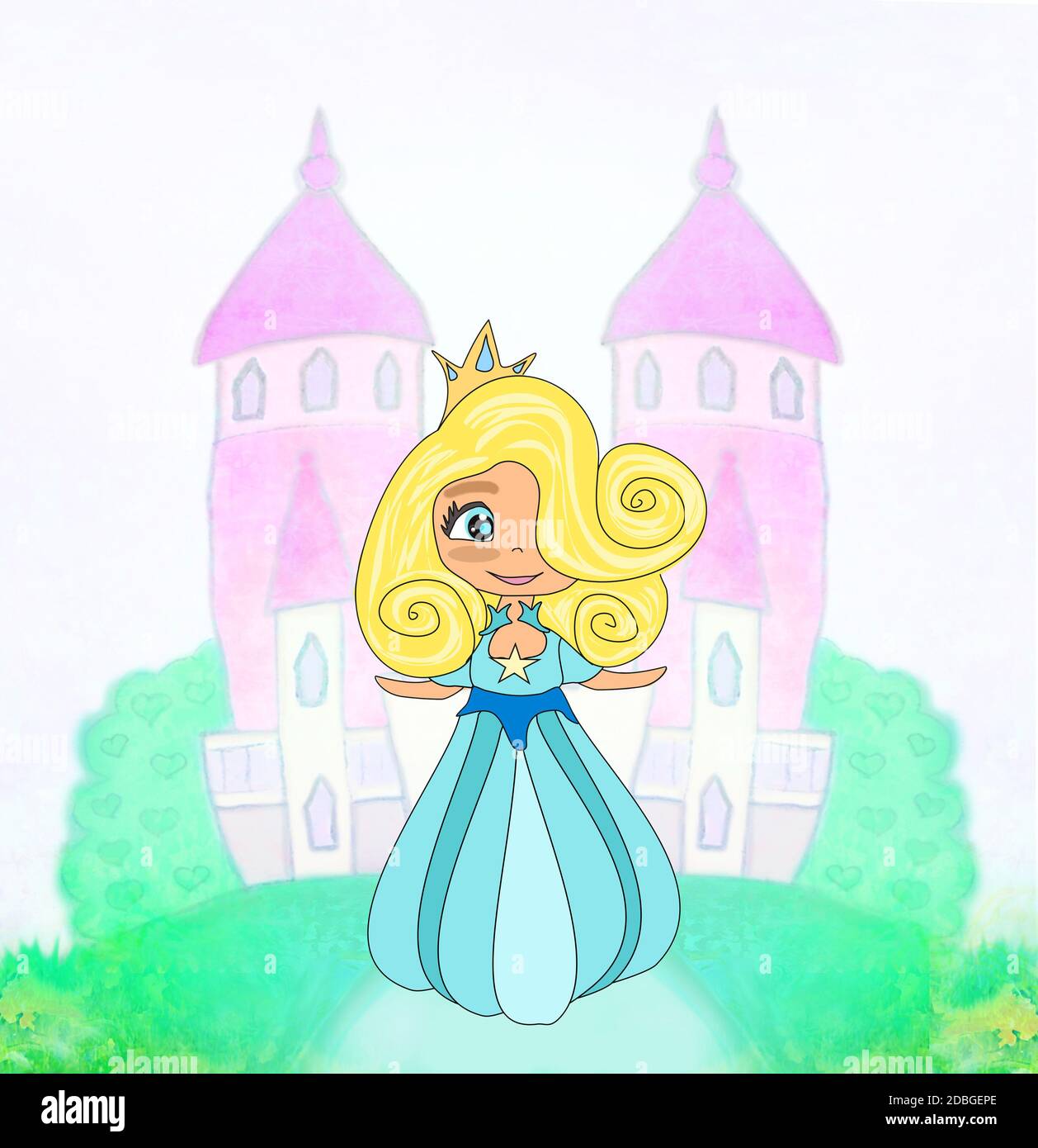 Beautiful little princess in front of her castle Stock Photo Alamy