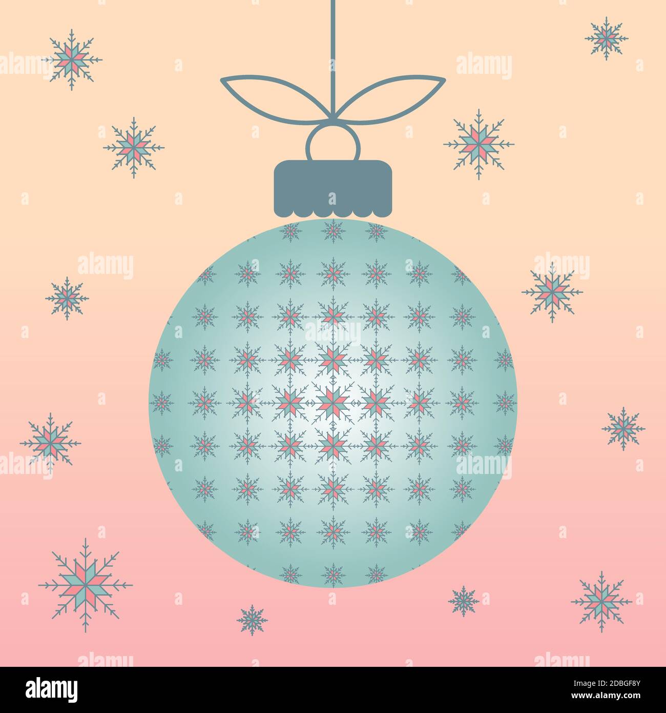 Blue Christmas Ball with Snowflake Retro Vector Gradient Background Stock Vector