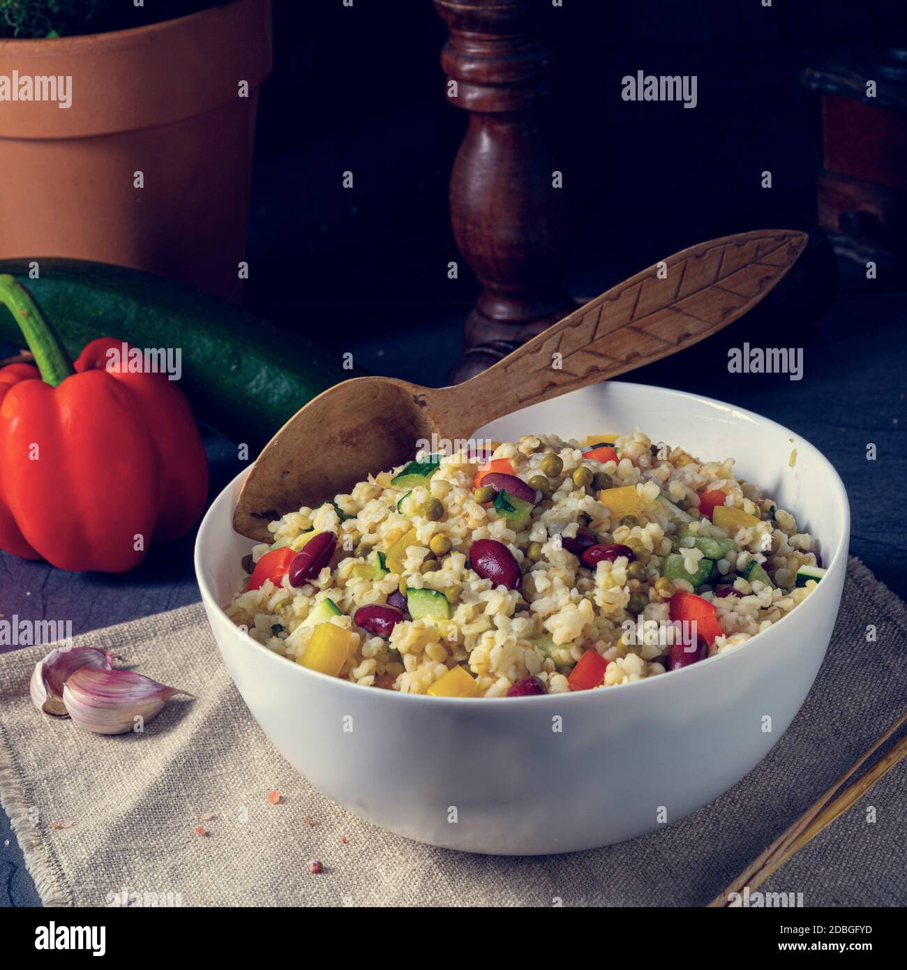 bulgur kaszotto with fresh vegetables and kidney bean Stock Photo Alamy