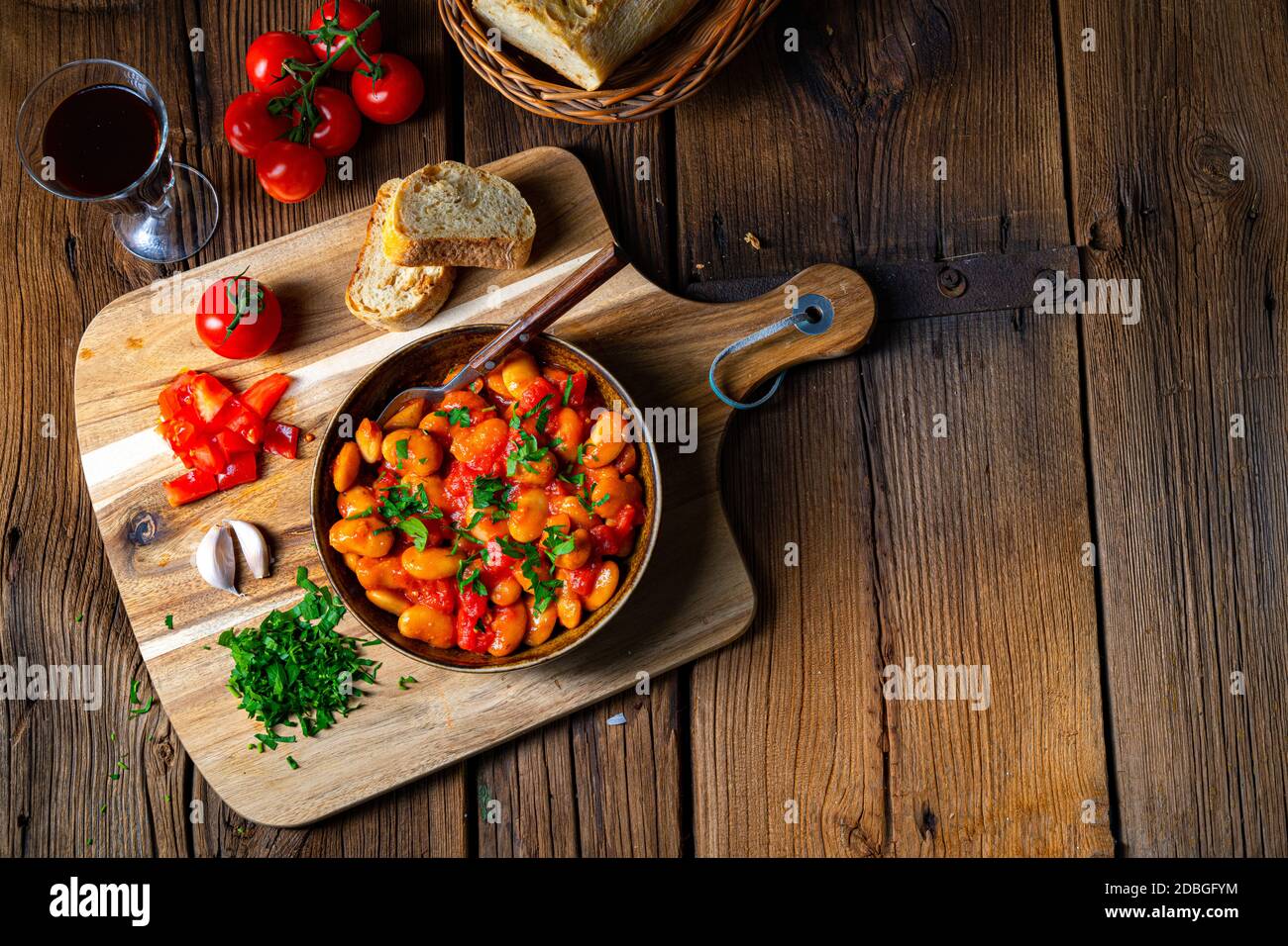 Rustic giant beans with fresh tomato sauce Stock Photo