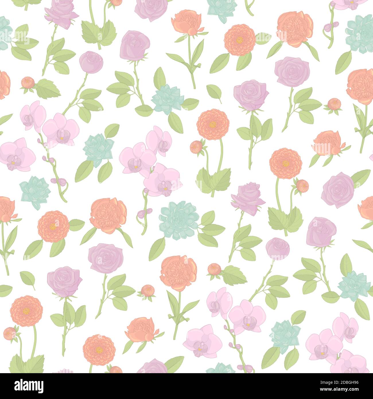 Colorful floral seamless pattern with hand drawn flowers on white ...