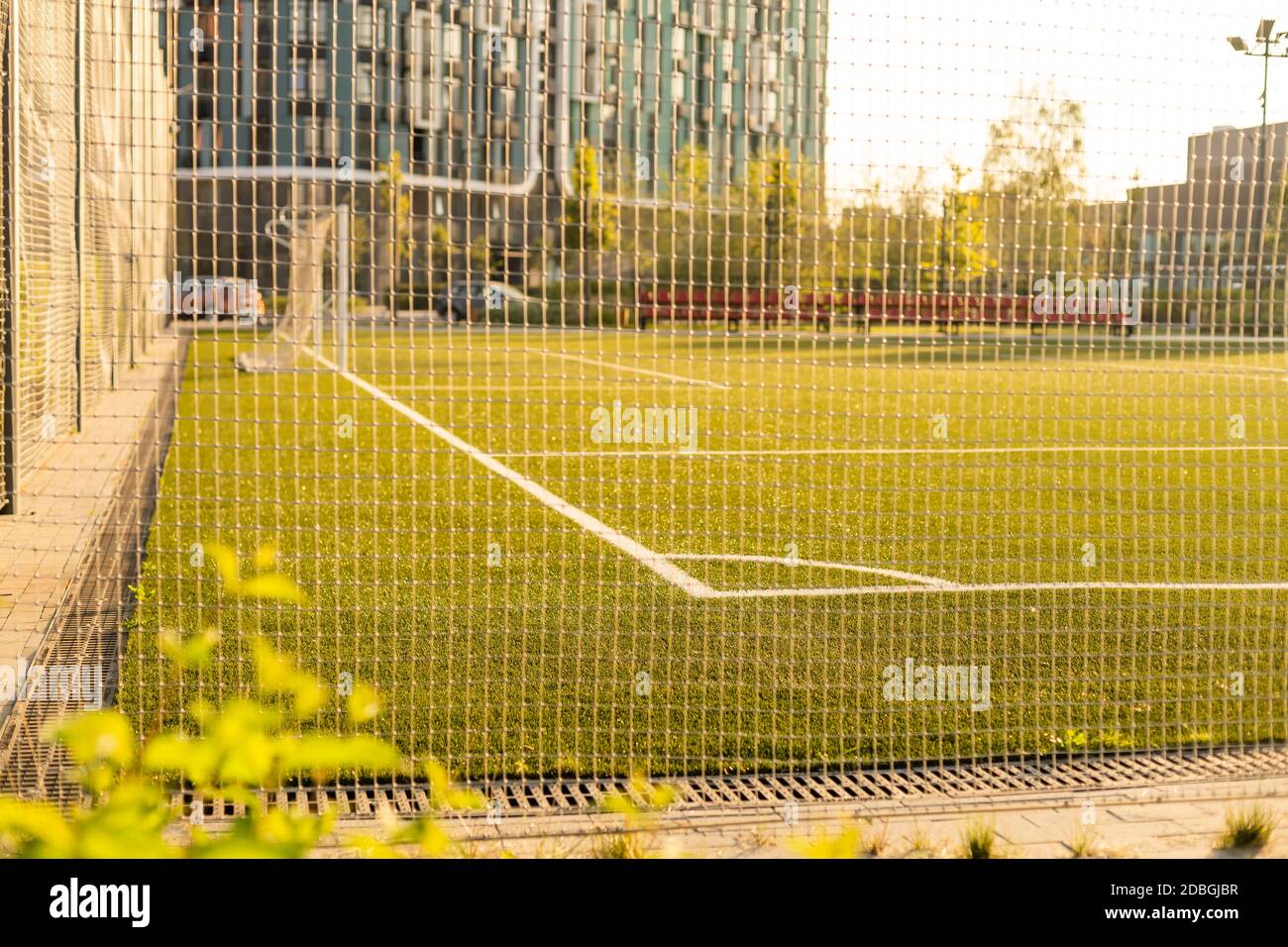Soccer or football net background, view from behind the goal with