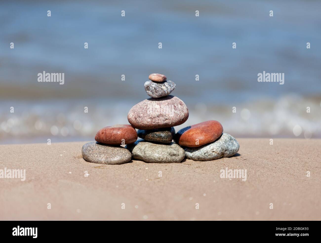 English seaside watercolour painting calm spiritual Zen Stone Pile on the beach