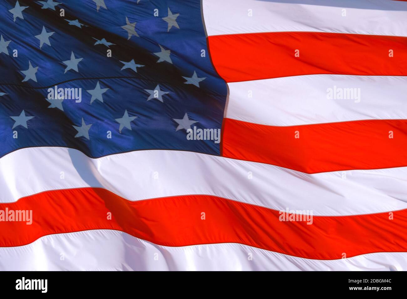 AMERICAN FLAG BACKGROUND: American flag USA Close Up waving background texture. American Flag Waving Slow Motion. Beautifully waving star and striped Stock Photo