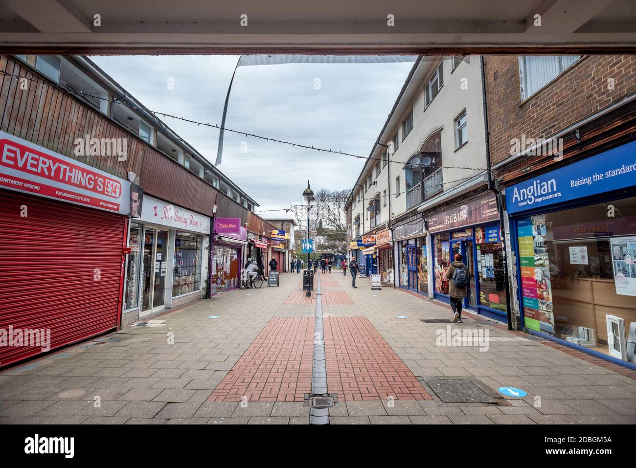 Crawley, November 16th 2020: The Broadwalk in Crawley, which remains the town worst affected by the lockdown, due to the town's reliance on Gatwick Ai Stock Photo