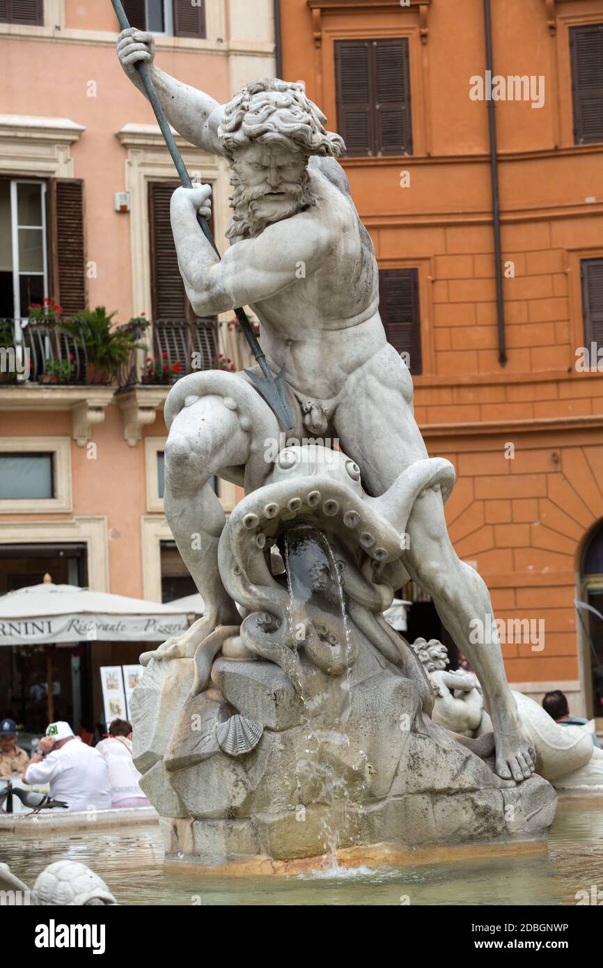Piazza Navona Fountain of Neptun. Designed by Giacomo della Porta (1574 ...