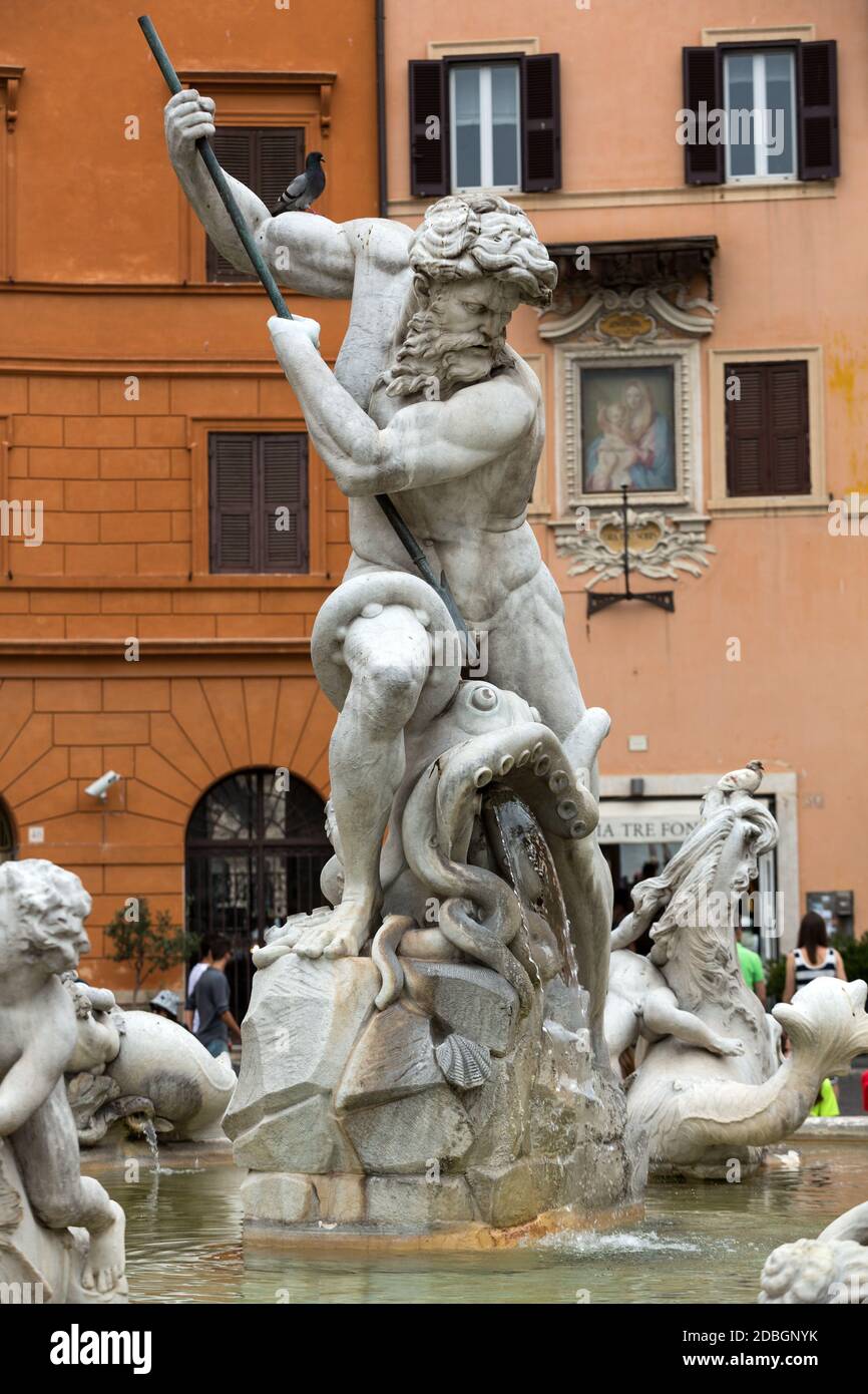 Piazza Navona Fountain of Neptun. Designed by Giacomo della Porta (1574 ...