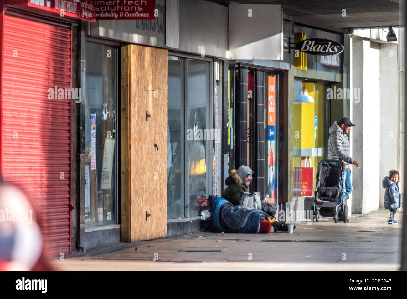 Crawley, November 16th 2020: Haslett Avenue in Crawley town centre, which remains the town worst affected by the lockdown, due to the town's reliance Stock Photo