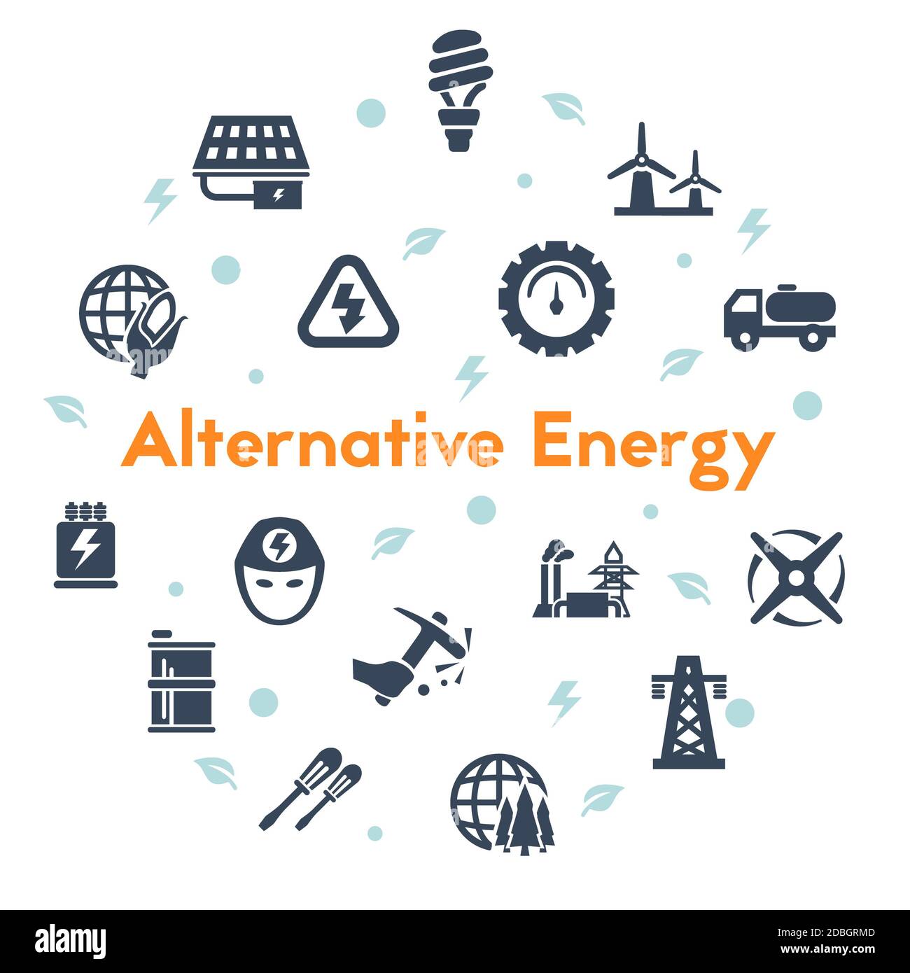 Alternative energy sources icons set on white background. Camping