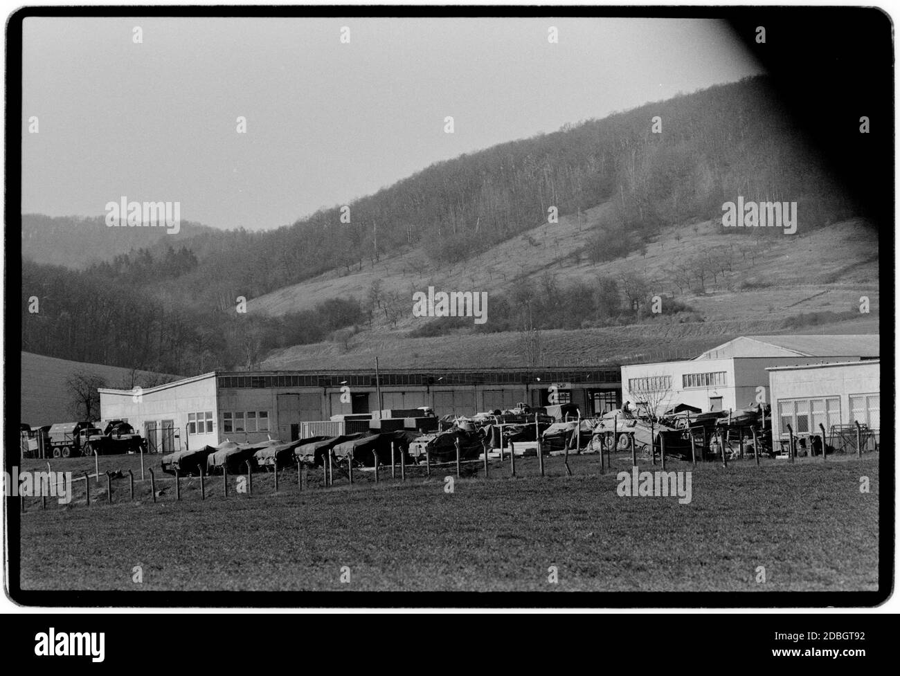 East Germany 1990 scanned in 2020 East German or Russian military vehicles in eastern Germany. East Germany, Deutsche Demokratische Republik the DDR after the fall of the Wall but before reunification March 1990 and scanned in 2020.East Germany, officially the German Democratic Republic, was a country that existed from 1949 to 1990, the period when the eastern portion of Germany was part of the Eastern Bloc during the Cold War. Stock Photo