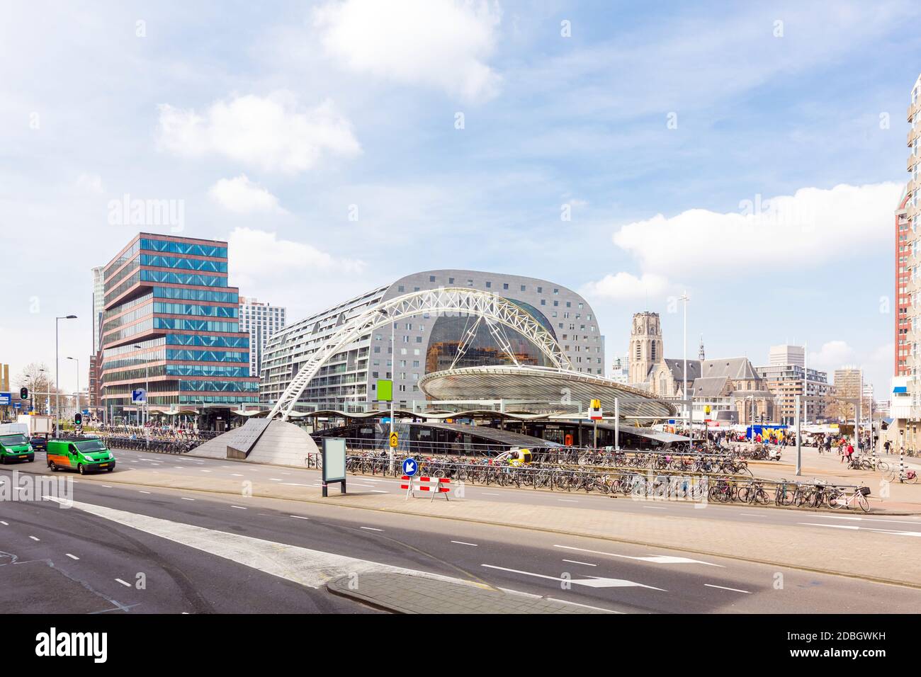 Cityscape and beautiful Landmark in cool district Donwtown blaak station Rotterdam the Netherlands. Transportation landmark Tourism concept. Stock Photo