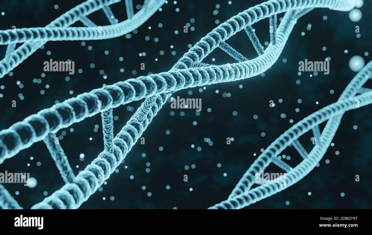DNA molecules blue 3d render abstract background Stock Photo - Alamy