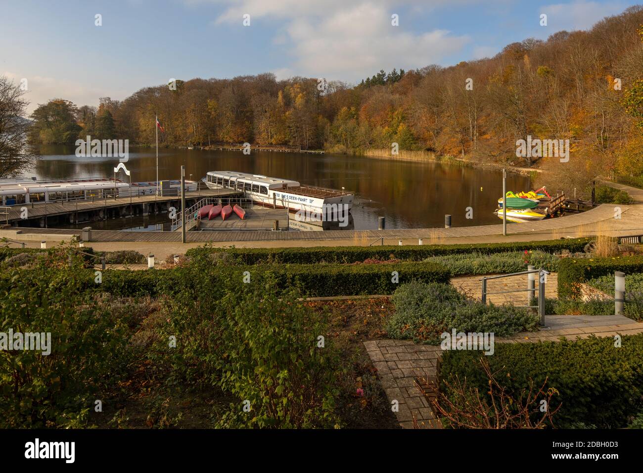 The excursion boats and other boats have ceased operations this year. Dieksee, Malente, Germany. Stock Photo