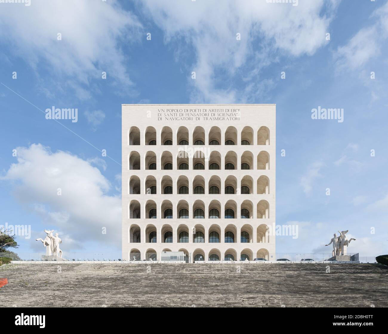 The Square Colosseum (Palazzo della Civiltà Italiana) is a fascist-era building part of the rationalism architecture district EUR, in Rome, Italy Stock Photo