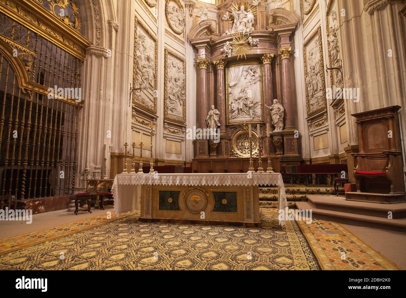 High Altar of the Cathedral of Santa Maria in Cuenca, Spain. Stock Photo
